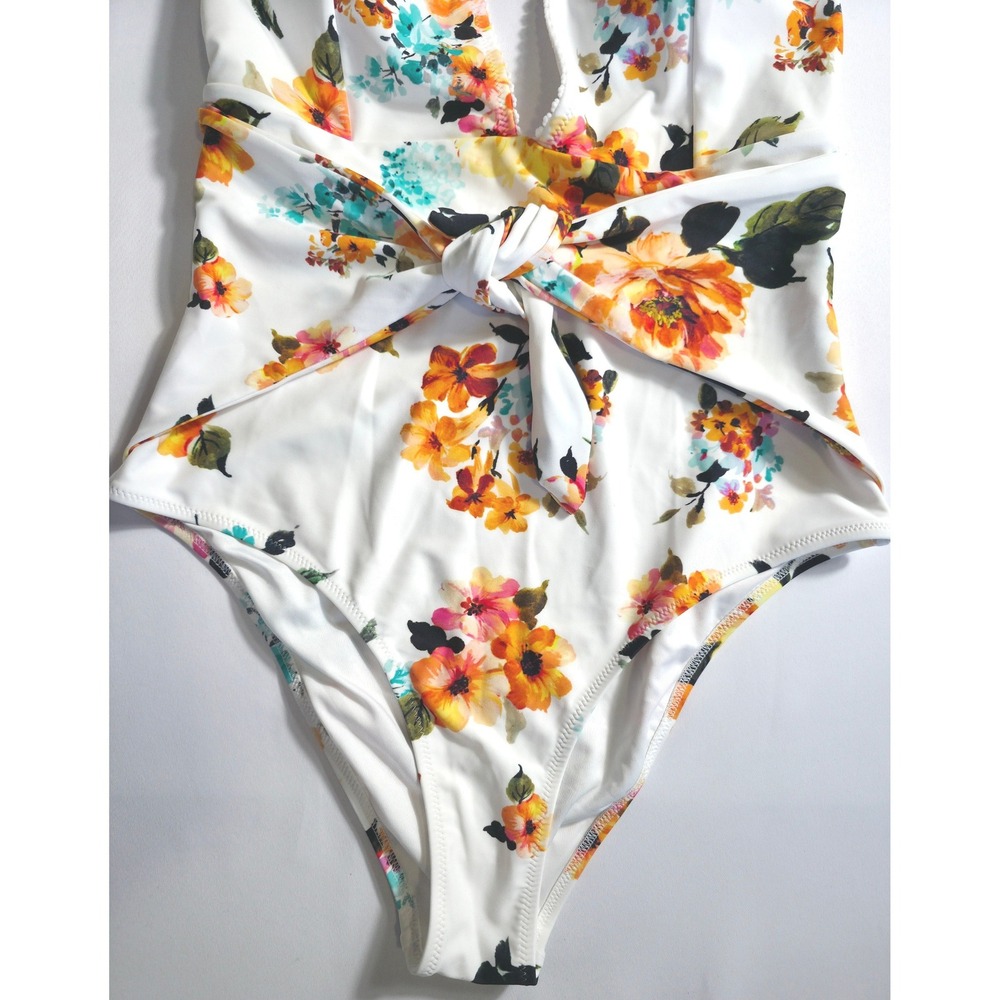 Cupshe Floral One Piece Swimsuit XL Women Halter Tie Waist Beach NWT - Picture 5 of 10